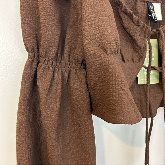 NWT H&M Brown Long Sleeve Lace Up Boho Crop Top Size Small - Picture 9 of 14